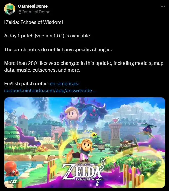 The Legend of Zelda: Echoes of Wisdom Launches Day One Update