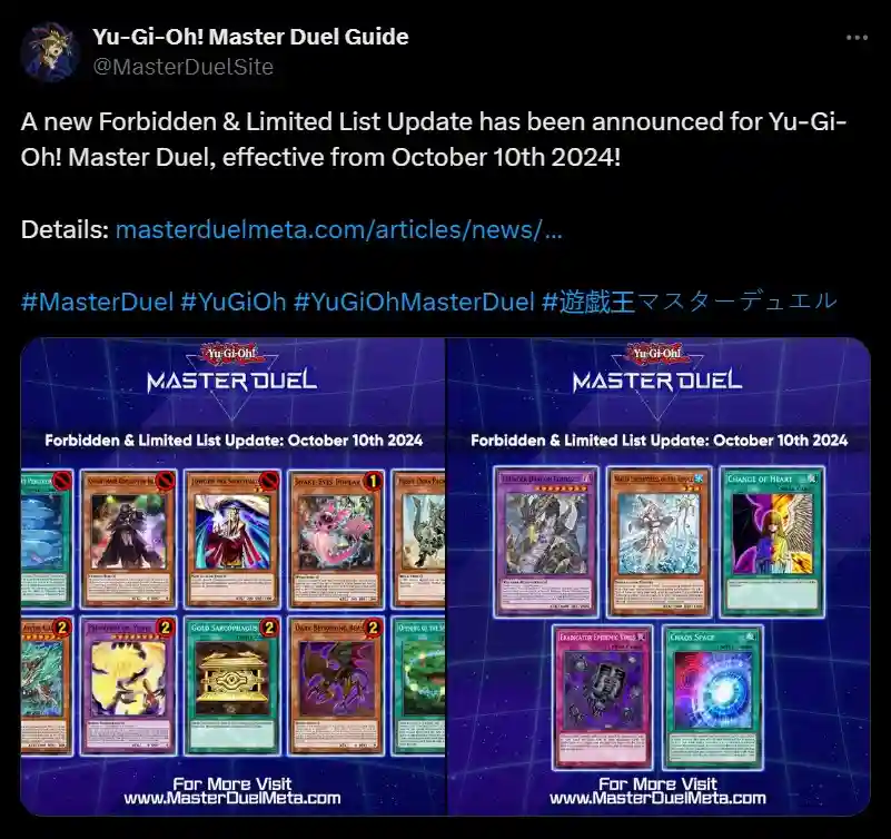 Yu-Gi-Oh Master Duel Unveils Major Banlist Update for October 2024