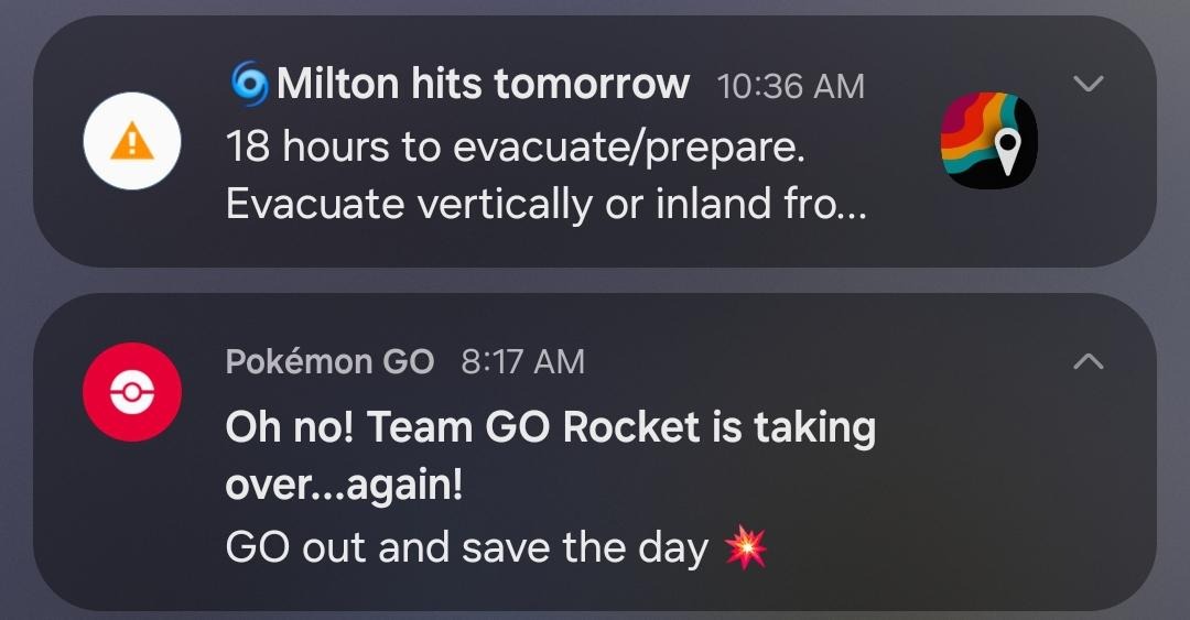 Pokémon GO Issues Odd Notification to Florida Player Just Before Hurricane Milton