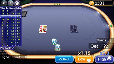 Casino High Low Card Game